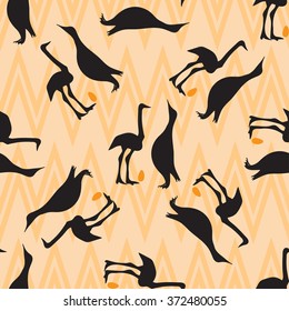 Seamless vintage pattern with penguin. Black silhouette. Vector illustration