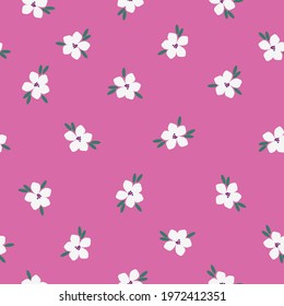 Seamless vintage pattern. pink background. White flowers. vector texture. fashionable print for textiles and wallpaper.