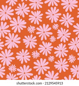 Seamless vintage pattern. Pink flowers. orange background. vector texture. fashionable print for textiles, wallpaper and packaging.