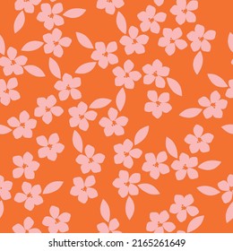 patrón vintage sin costura. flores y hojas rosas. fondo naranja. textura vectorial. impresión de moda para textiles y papel pintado.