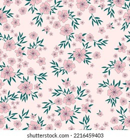 patrón vintage sin costura. flores rosas, hojas verdes. fondo rosa claro. textura vectorial. impresión de moda para textiles y papel pintado.