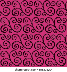Seamless vintage pattern. Pink Yarrow and black color. Vector illustration