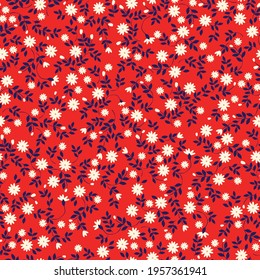 seamless vintage pattern. red background. small white flowers. vector texture. bright print for textiles and wallpaper.