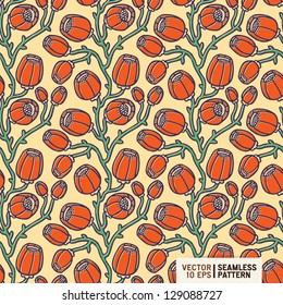 seamless vintage pattern with red flowers