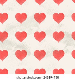 Seamless vintage pattern of red hand drawn watercolor paint hearts vector draw