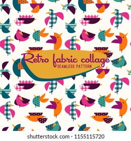 Seamless vintage pattern, retro colorful birds vector, mid century modern background, decorative fifties design, nature illustration animal template, sixties art wallpaper, invitation themed wedding