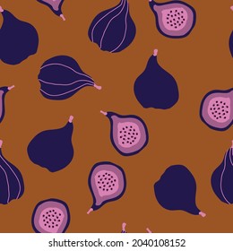 Seamless vintage pattern. ripe figs on a terracotta background. vector texture. trend print for textiles, wallpaper.