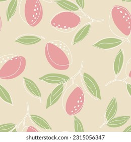 Seamless vintage pattern .ripe lemons with leaves , white flowers on a light background. vector texture. trend print for textiles and wallpaper.