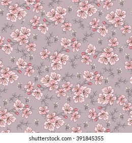 Seamless Vintage Pattern With Sakura Flowers 