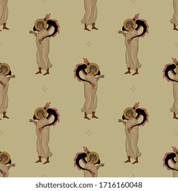 Seamless vintage pattern with silhouettes of Christian angels.