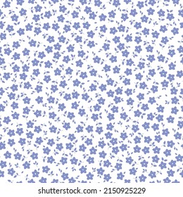Nahtloses Vintage-Muster. Kleine hellblaue Blumen und Blätter. Weißer Hintergrund. Vektorstruktur. modischer Druck für Textilien, Tapeten und Verpackungen.