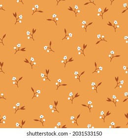 Patrón vintage sin foco. flores blancas en un fondo naranja. textura vectorial. una imprenta de moda para textiles y papel pintado.