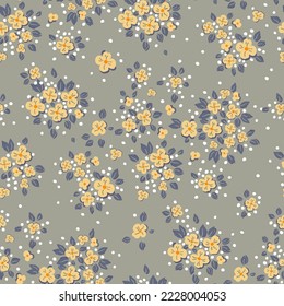 Patrón vintage sin foco. Pequeñas flores blancas sobre un fondo verde claro. Textura vectorial. Impresión de moda para textiles y papel pintado.