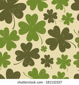 Seamless vintage pattern for St. Patrick's day with four-leaf clovers.