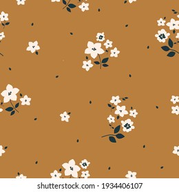 seamless vintage pattern. terracotta background. white flowers. vector texture. trend elegant print for textiles and wallpaper.