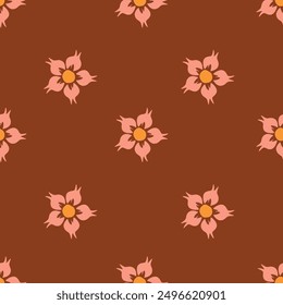 nahtloses Vintage-Muster. Terrakotta-Hintergrund. schöne weiße Blumen. dunkle Blätter. Vektortextur. Trenddruck für Textilien und Tapeten.