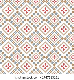 Patrón vintage sin foco. Diseño de mosaicos. Motivo floral con hojas y patrón de navidad de punto cuadrado sobre fondo blanco.
