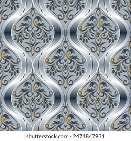 Seamless Vintage Pattern. Vector seamless border in Victorian style. blue background. Vector illustration