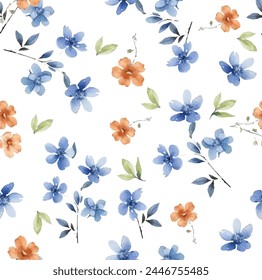 Seamless vintage pattern. watercolor flowers , blue flower . white background. vector texture. fashionable print for textiles, wallpaper and packaging.
