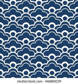Seamless vintage pattern with Wave water illustration. Vector textured chinese design. Web page background.