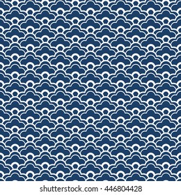 Seamless vintage pattern with Wave water illustration. Vector textured chinese design. Web page background.