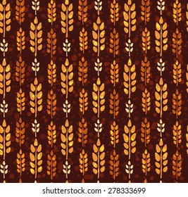 Seamless vintage pattern with wheat. Brown agricultural background about harvest and grain. Summer bright wallpaper.