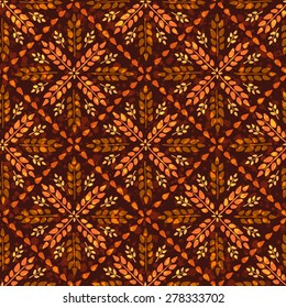 Seamless vintage pattern with wheat. Brown agricultural background about harvest and grain. Summer bright wallpaper.