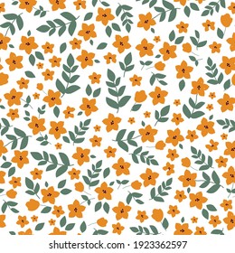 seamless vintage pattern. white background, orange flowers. vector texture. trend print for textiles.