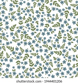 seamless vintage pattern. white background. small blue flowers. vector texture. trend print for textiles and wallpaper.
