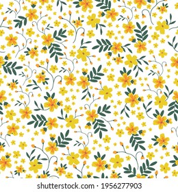 Patrón vintage sin foco. Fondo blanco. Flores amarillas y naranjas. Impresión de tendencia para textiles y papel pintado.