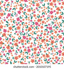 Patrón vintage sin foco. fondo blanco. flores naranjas y rosas. hojas verdes. textura vectorial. impresión de tendencia para textiles y papel pintado.