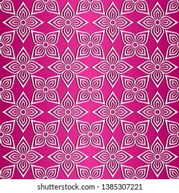 Seamless vintage pattern with white flowers on a pink gradient striped background.Vector eps 8