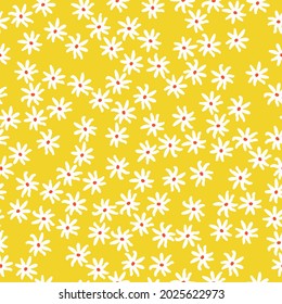 Seamless vintage pattern. white flowers on a yellow background. vector texture. trend print for textiles and wallpaper.
