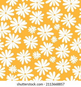 Seamless vintage pattern. White flowers . Yellow background. vector texture. fashionable print for textiles, wallpaper and packaging.