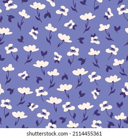 Seamless vintage pattern. White flowers, purple leaves. Lilac background. vector texture. fashionable print for textiles, wallpaper and packaging.
