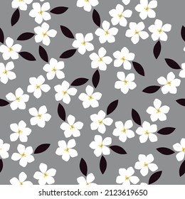 Seamless vintage pattern. White flowers, black leaves. Gray background. vector texture. fashionable print for textiles, wallpaper and packaging.