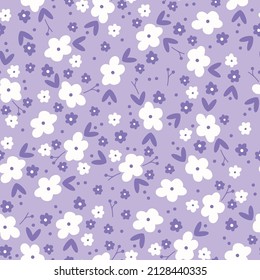 Seamless vintage pattern. White flowers, purple leaves. Lilac background. vector texture. fashionable print for textiles, wallpaper and packaging.