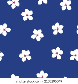 Seamless vintage pattern. white flowers . blue background. vector texture. fashionable print for textiles, wallpaper and packaging.