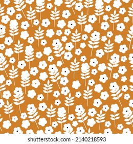Patrón vintage sin foco. flores y hojas blancas. fondo terracota. textura vectorial. impresión de moda para textiles, papel pintado y embalaje.