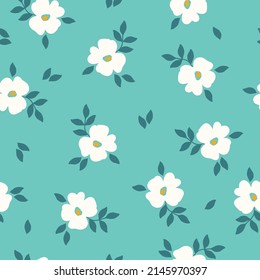 Seamless vintage pattern. White flowers, blue leaves. Light blue background. vector texture. fashionable print for textiles, wallpaper and packaging.