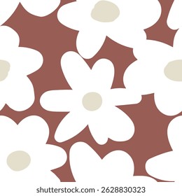 Seamless vintage pattern. White flowers and leaves . Terracotta background. vector texture. fashionable print for textiles, wallpaper and packaging.
