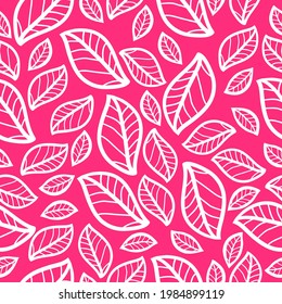 Seamless vintage pattern. white ornament. bright pink background. white outline of the leaves. vector texture. trend print for textiles and wallpaper.