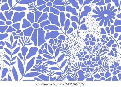 Seamless vintage pattern with wonderful blue flowers on a white background in vector texture.