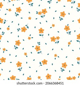 Nahtloses Vintage-Muster. wunderschöne orangefarbene Blumen und grüne Blätter auf weißem Hintergrund. Vektorstruktur. modischer Druck für Textilien, Tapeten und Verpackungen.