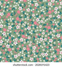 Seamless vintage pattern. wonderful white and pink flowers on a light green background. vector texture. trend print for textiles and wallpaper.
