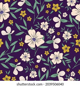 Seamless vintage pattern. wonderful white and yellow flowers on a purple background. vector texture. trend print for textiles and wallpaper.