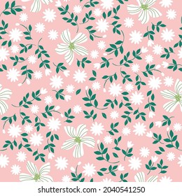 Seamless vintage pattern. wonderful white flowers ,green leaves on a pink background. vector texture. trend print for textiles and wallpaper.