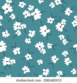 Seamless vintage pattern. Wonderful white flowers. turquoise background. vector texture. Fashionable print for textiles and wallpaper.