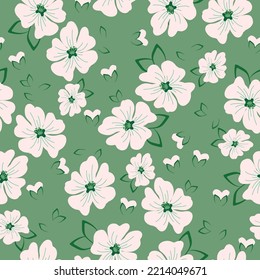 patrón vintage sin costura. maravillosas flores blancas. fondo verde. textura vectorial. impresión de moda para textiles y papel pintado.