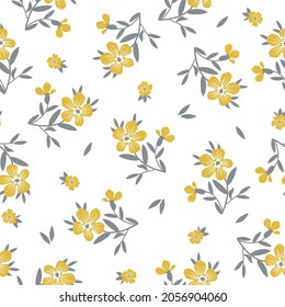 patrón vintage sin costura. flores amarillas maravillosas y hojas grises sobre un fondo blanco. textura vectorial. impresión de tendencia para textiles y embalajes.
